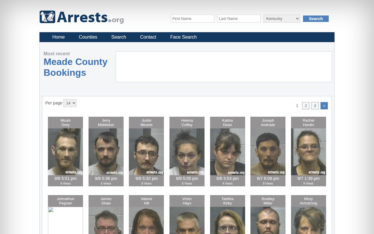Unofficial Meade County arrest log navigation on Arrests.org