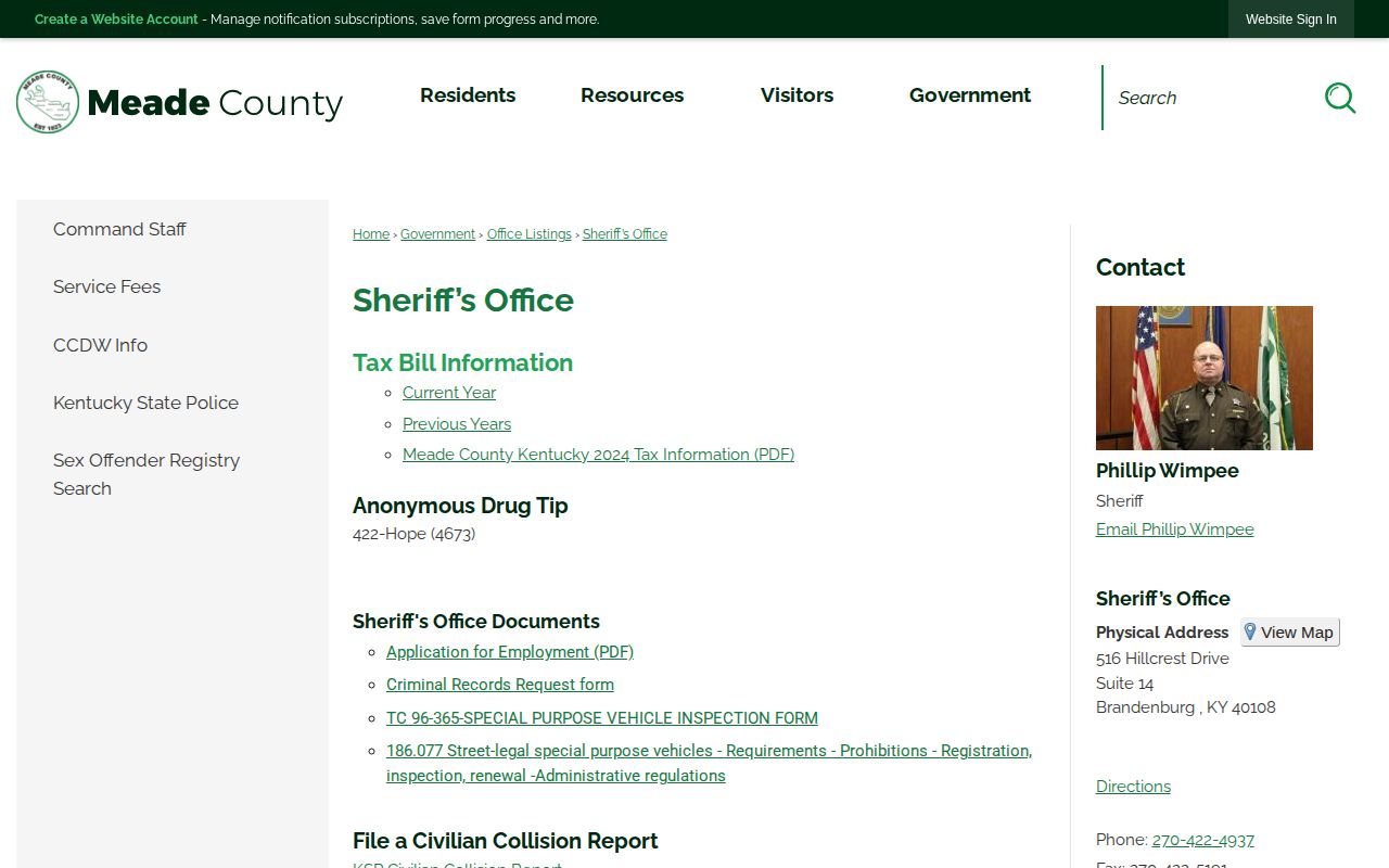 Meade County Sheriff's Office arrest records and contact page