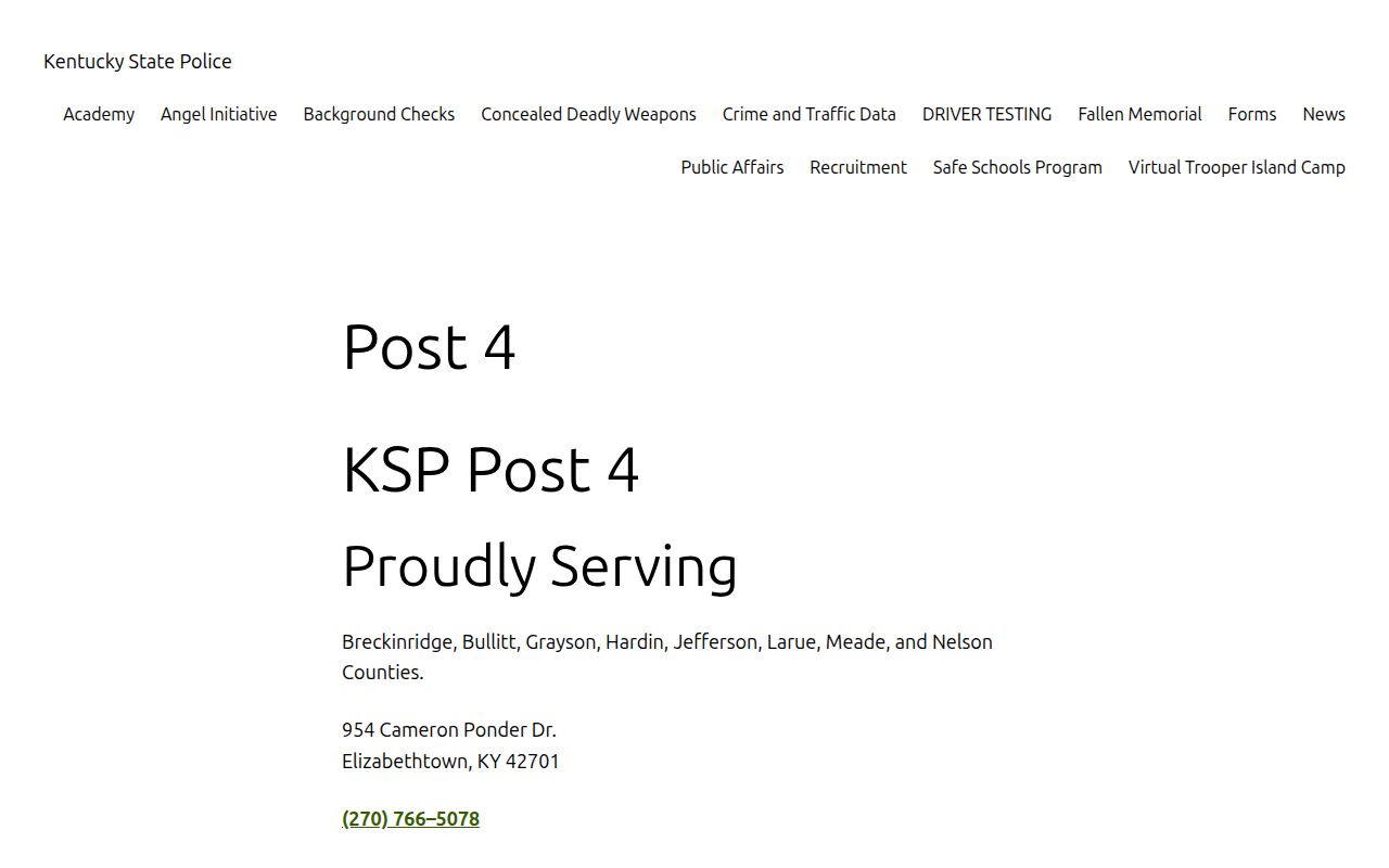 Kentucky State Police Post 4 official webpage