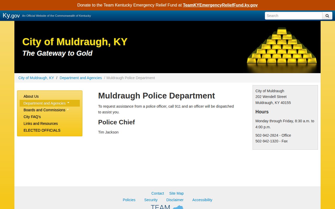 Official Muldraugh Police Department contact page